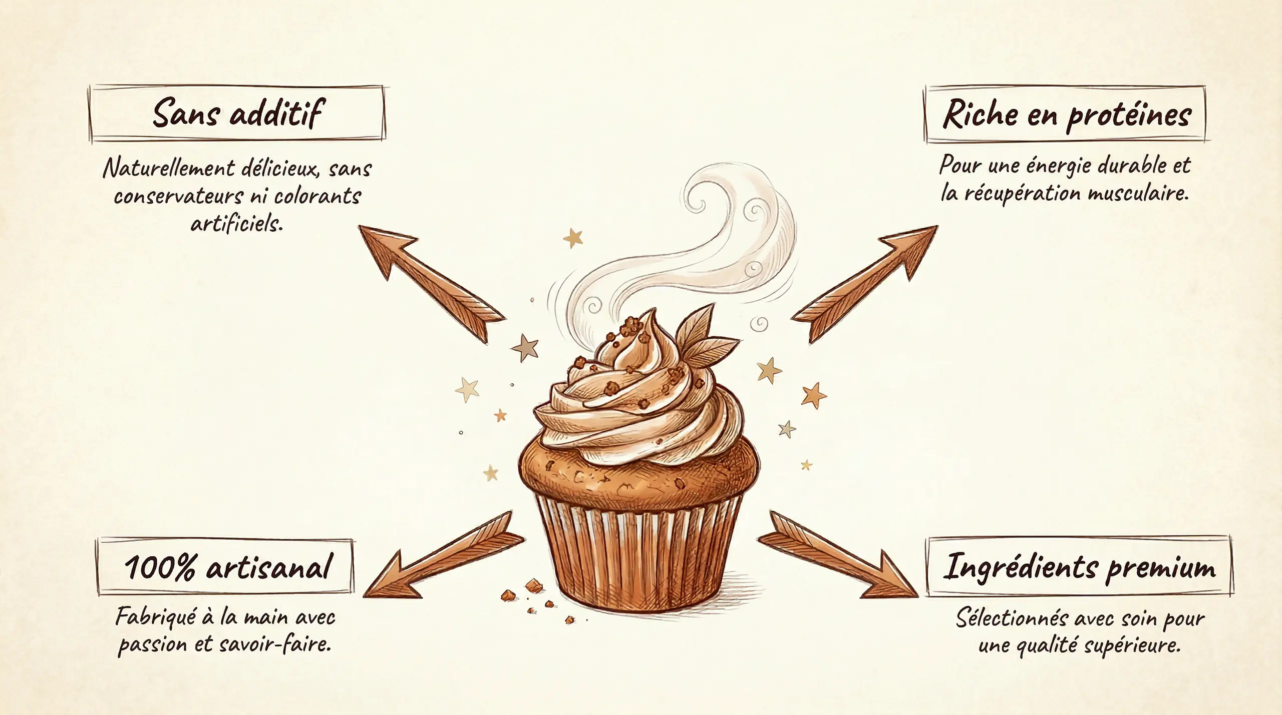 Cupcake Slán Pâtisserie illustrant les bénéfices nutritionnels